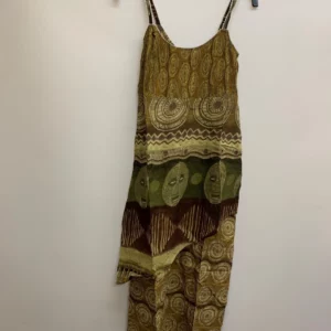 Women Green Brown Spaghetti Strap Dress