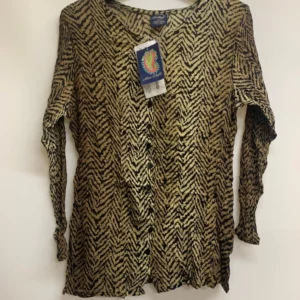 HerStyle Button-Up Top S/M Khaki Black