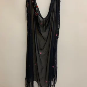 Black Scarf with Floral Embroidery