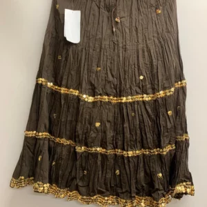 Brown Long Skirt with Gold Trim