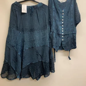 Teal Embroidered Top and Skirt Set