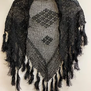 Black Crochet Shawl with Fringes