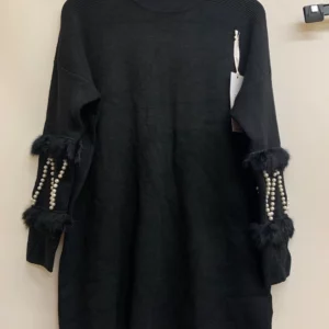 Black Knit Sweater Dress with Pearls