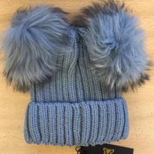 Knitted Beanie with Pom Poms