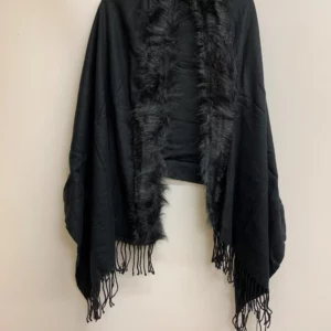 Black Faux Fur Trim Shawl