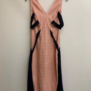 Pink Lace Dress with Navy Accents