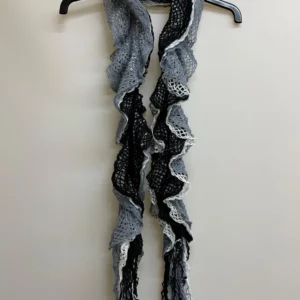 Fringed Crochet Scarf in Black and Gray