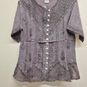 Embroidered Button-Up Blouse