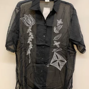 Embroidered Black Viscose Shirt XL